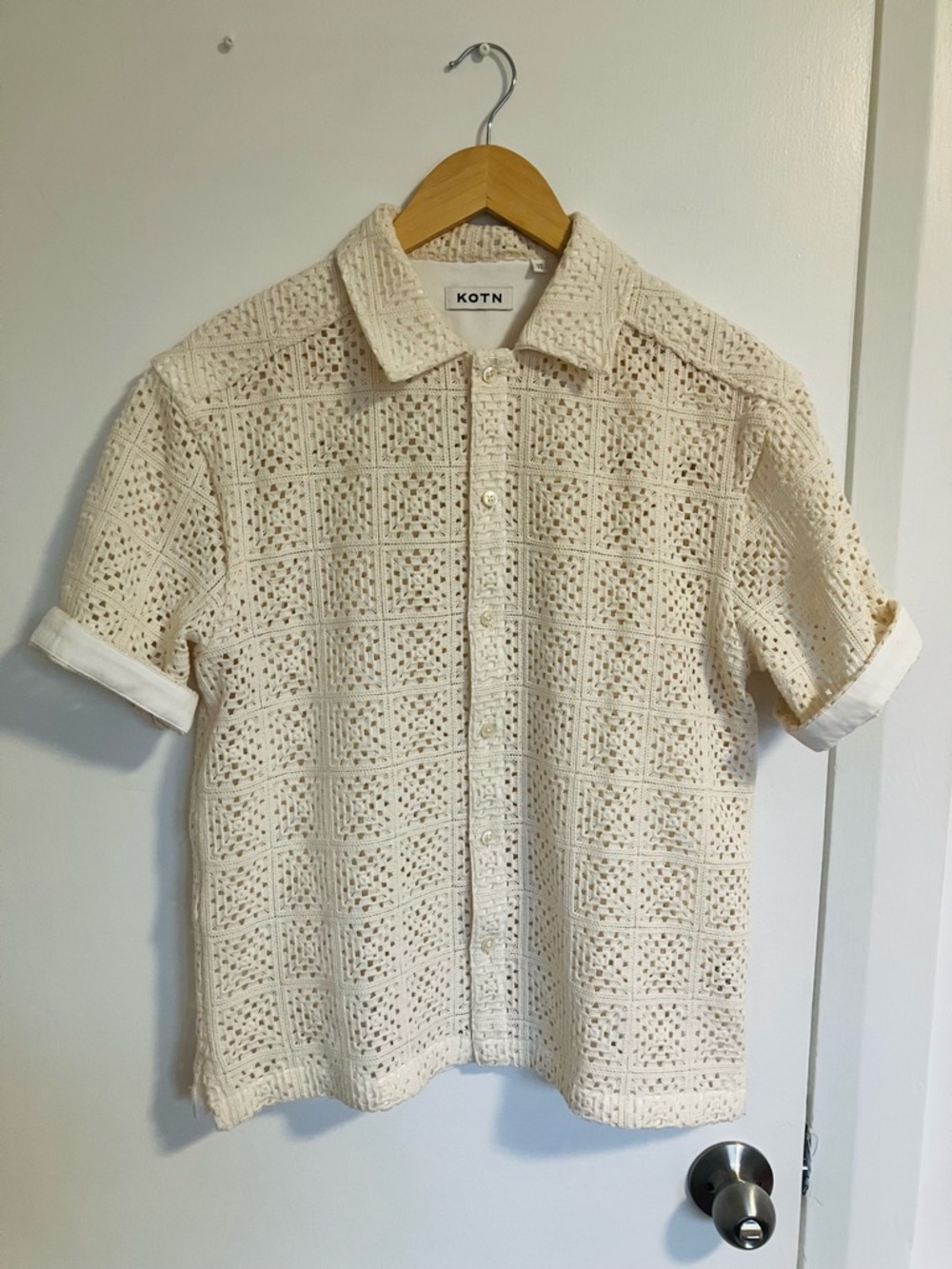 KOTN Gharam Cream Crochet Unisex Button-Up Shirt - Picture 8 of 9
